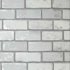 Arthouse Metallic Brick Effect White ArtiStick Peel And Stick Wallpaper Vinyl