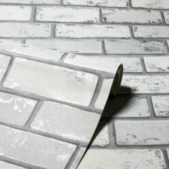 Arthouse Metallic Brick Effect White ArtiStick Peel And Stick Wallpaper Vinyl -ARTHOUSE SHOP 29490892 4