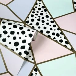 Dalmatian Fragments Wallpaper Arthouse Metallic Geometric Gold Pink Teal