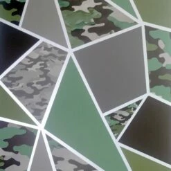 Camo Fragments Wallpaper Arthouse Geometric Camouflage Green Brown Silver