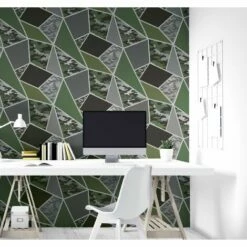 Camo Fragments Wallpaper Arthouse Geometric Camouflage Green Brown Silver -ARTHOUSE SHOP 30635613 3