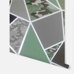 Camo Fragments Wallpaper Arthouse Geometric Camouflage Green Brown Silver -ARTHOUSE SHOP 30635613 4