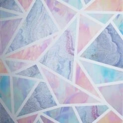 Pastel Geometric Wallpaper Arthouse Glitter Liquid Marble Effect Pink Lilac Teal