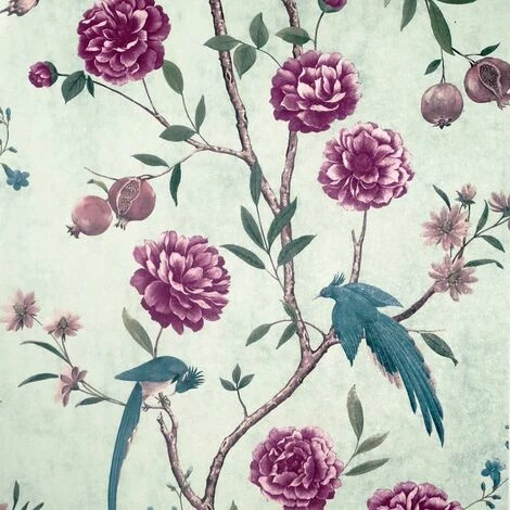 Chinoise Floral Wallpaper Arthouse Mint Teal Purple Birds Flowers Vinyl 1 Chinoise Floral Wallpaper Arthouse Mint Teal Purple Birds Flowers Vinyl