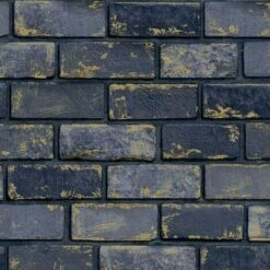 ARTHOUSE SHOP 12 Arthouse 3D Effect Navy Blue Gold Metallic Brick Wallpaper Stone Industrial