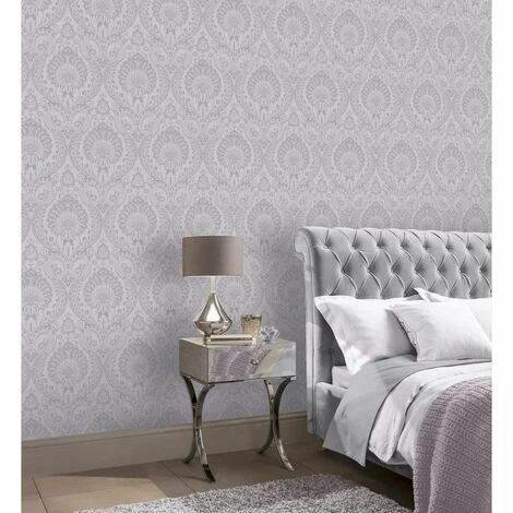 Arthouse Luxe Damask Metallic Glitte Shimmer Textured Wallpaper - Silver 906609 2 Arthouse Luxe Damask Metallic Glitte Shimmer Textured Wallpaper - Silver 906609 - Image 2