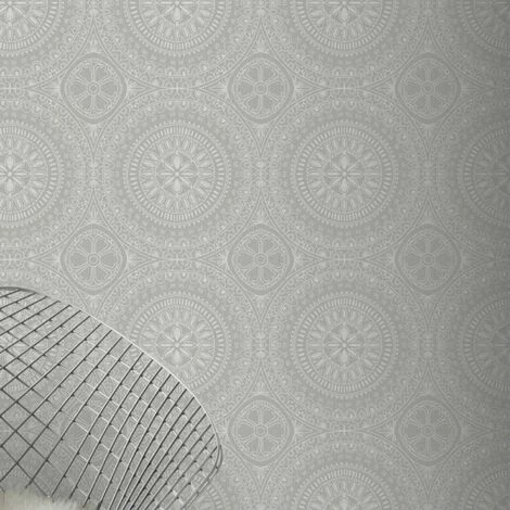 Arthouse Boho Medallion Silver Metalic Finish Smooth Finish Feature Wall 1 Arthouse Boho Medallion Silver Metalic Finish Smooth Finish Feature Wall