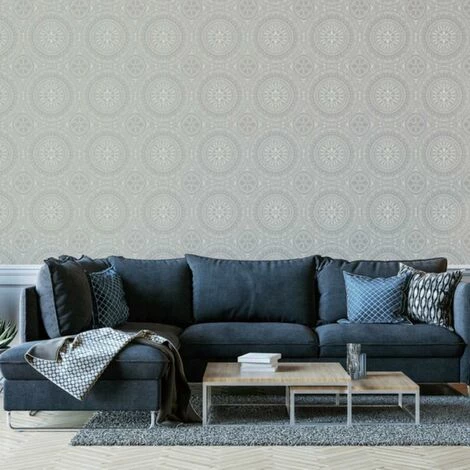 Arthouse Boho Medallion Silver Metalic Finish Smooth Finish Feature Wall 2 Arthouse Boho Medallion Silver Metalic Finish Smooth Finish Feature Wall - Image 2