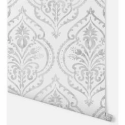 Arthouse Moroccan Damask White/Silver Wallpaper Heavy Duty Vinyl -ARTHOUSE SHOP 35414793 3