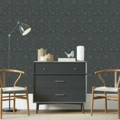 Arthouse Decadent Damask Black/Silver Heavy Duty Blown Vinyl Feature Wall