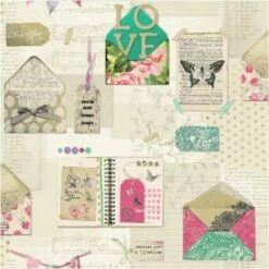 Arthouse Love Wallpaper PS I Love You Cream Green Pink Letters Butterfly Flower