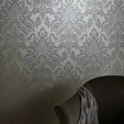 ARTHOUSE DISCONTINUED Damask Wallpaper Glitter Glisten Shiny Shine Sparkle Metallic Platinum Silver