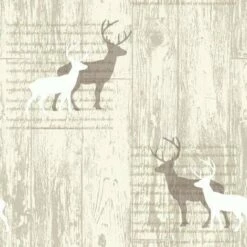 Arthouse VIP Woodland Stag Deer Tree Beige Natural Cream Typography Wallpaper