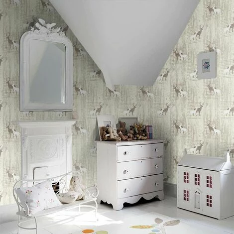 Arthouse VIP Woodland Stag Deer Tree Beige Natural Cream Typography Wallpaper 2 Arthouse VIP Woodland Stag Deer Tree Beige Natural Cream Typography Wallpaper - Image 2