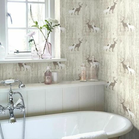 Arthouse VIP Woodland Stag Deer Tree Beige Natural Cream Typography Wallpaper 3 Arthouse VIP Woodland Stag Deer Tree Beige Natural Cream Typography Wallpaper - Image 3