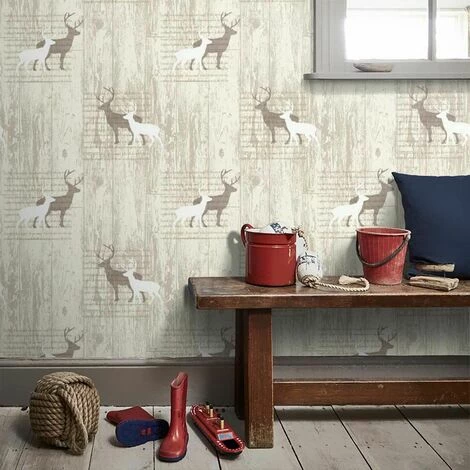 Arthouse VIP Woodland Stag Deer Tree Beige Natural Cream Typography Wallpaper 4 Arthouse VIP Woodland Stag Deer Tree Beige Natural Cream Typography Wallpaper - Image 4