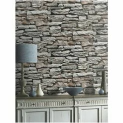 Brick Wallpaper Natural Wall Stone Slate Bronze Rustic Grey Feature Arthouse