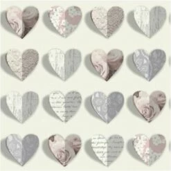 Arthouse Olivia Heart Shapes Roses Scripts Vintage Shabby Chic Love Wallpaper