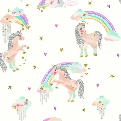 Rainbow Unicorn Wallpaper Girls Bedroom Glitter Sparkle White Silver Arthouse Rainbow Unicorn Wallpaper Girls Bedroom Glitter Sparkle White Silver Arthouse -ARTHOUSE SHOP 3580953 1