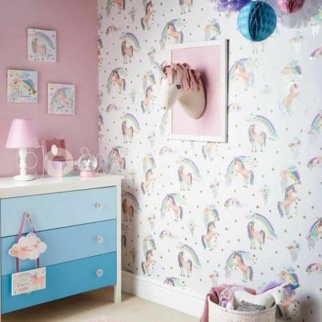 Rainbow Unicorn Wallpaper Girls Bedroom Glitter Sparkle White Silver Arthouse Rainbow Unicorn Wallpaper Girls Bedroom Glitter Sparkle White Silver Arthouse -ARTHOUSE SHOP 3580953 2