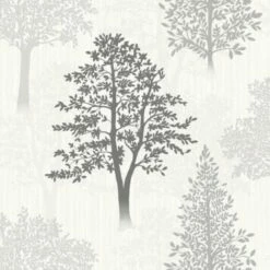 Tree Woodland Forest Silver Grey Glitter Vinyl Textured Wallpaper Arthouse