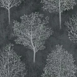 Arthouse Wonderland Tree Black Silver Glitter Luxury Textured Wallpaper