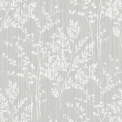 Diamond Fern Arthouse Flower Silver White Glitter Luxury Textured Wallpaper