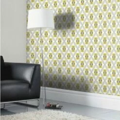 Retro Wallpaper Vintage 3D Geometric Arthouse Diamond Yellow Grey Off White