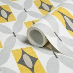 Retro Wallpaper Vintage 3D Geometric Arthouse Diamond Yellow Grey Off White -ARTHOUSE SHOP 4020273 4