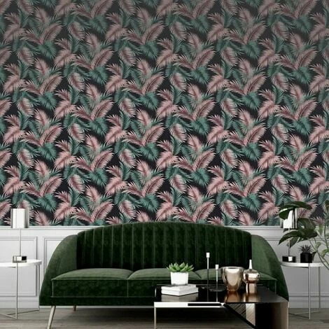 Twilight Black Green Wallpaper Arthouse Modern Tropical Palm Jungle Pink 2 Twilight Black Green Wallpaper Arthouse Modern Tropical Palm Jungle Pink - Image 2
