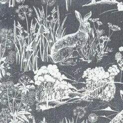 Meadow Hare Wallpaper Arthouse Bunny Rabbit Navy White Floral Flower