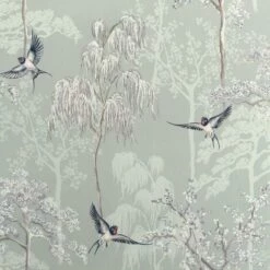Japanese Garden Wallpaper Arthouse Birds Tress Floral Grey Lilac