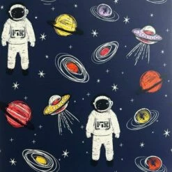 Spaceman Wallpaper Arthouse Navy White Red Kids Children's Bedroom Spaceship