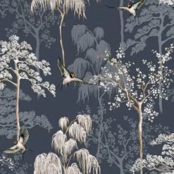 Arthouse Japanese Garden Blue Floral Bird Design Paste The Paper Wallpaper