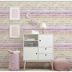 Arthouse Realistic Ombre Rustic Stone Brick Wall Effect Blush Pink Wallpaper