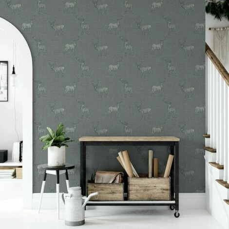 Arthouse Heritage Highland Stag Deer Motif Grey Metallic Silver Wallpaper Arthouse Heritage Highland Stag Deer Motif Grey Metallic Silver Wallpaper -ARTHOUSE SHOP 61257750 1
