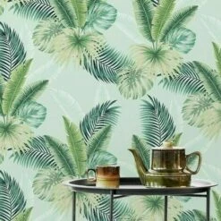 Arthouse Miami Tropics Mint Tropical Jungle Palm Green Leaves Wallpaper