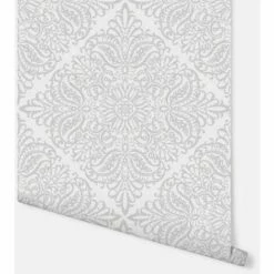 Arthouse Glitter Grey Floral Damask Textured Vinyl Wallpaper Shimmer Silver