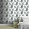 Arthouse Floral Bloom Mono Black White Grey Metallic Silver Statement Wallpaper