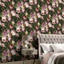 Arthouse Tapestry Floral Textured Wallpaper (10.1cm X 53cm) (Charcoal/Pink) -ARTHOUSE SHOP 70355528 3