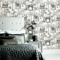 Arthouse Artistick Elephant Grove Wallpaper (6m X 53cm) (Charcoal/Cream) -ARTHOUSE SHOP 70356118 3