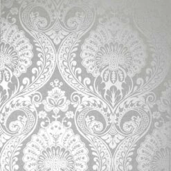 Arthouse Luxe Damask Textured Wallpaper (10m X 53cm) (Silver)