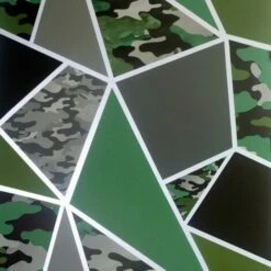 Arthouse Fragments Camo Wallpaper (10m X 53cm) (Green/Grey/Black)