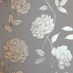 Arthouse Pretty Floral Metallic Wallpaper (10m X 53cm) (Charcoal/Rose Gold)