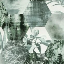 Arthouse Foliage Hex Botanical Wallpaper (10m X 53cm) (Green/Cream)