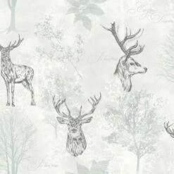 Arthouse Etched Stag Wallpaper (10m X 52cm) (Silver)