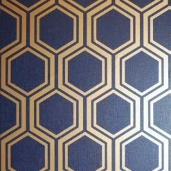 Arthouse Luxe Hexagon Textured Wallpaper (10m X 53cm) (Navy/Gold)