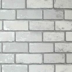 Arthouse Brick Wallpaper (10m X 53cm) (White/Grey/Silver)