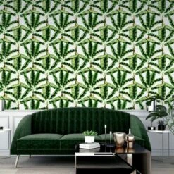 Arthouse Musa Palm Leaf Wallpaper (10m X 53cm) (White/Green) -ARTHOUSE SHOP 70358272 3