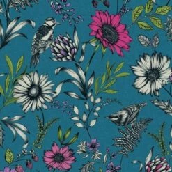 Arthouse Songbird Botanical Wallpaper (10m X 53cm) (Teal)